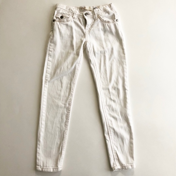 Imperial Star White Denim Jeans Back Flap Pocket Adjustable Waist Sz 7 - Picture 1 of 8
